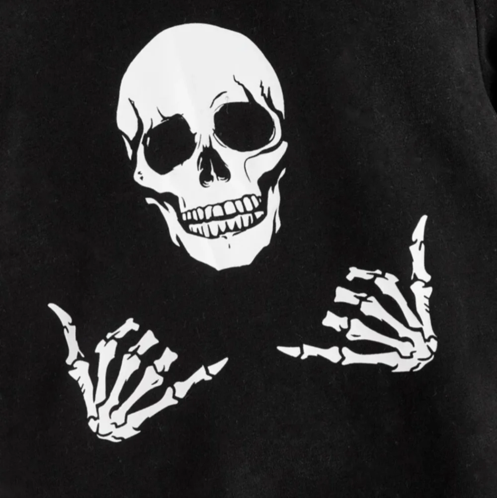 Shein Black Cropped Long Sleeve Skeleton Skull Graphic Top Girl's 11-12Y Spooky